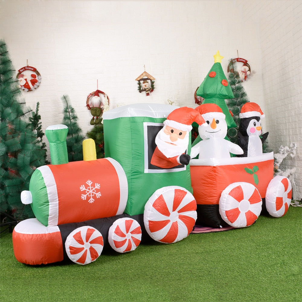 Christmas-Giant Train Inflatable Train with Santa Claus and Snowman