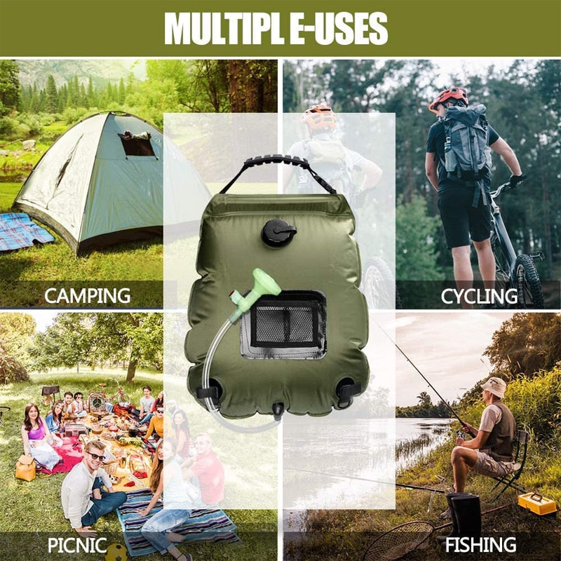 20L Outdoor Camping/Hiking Solar Shower Bag with Hose and Switcheable Shower Head