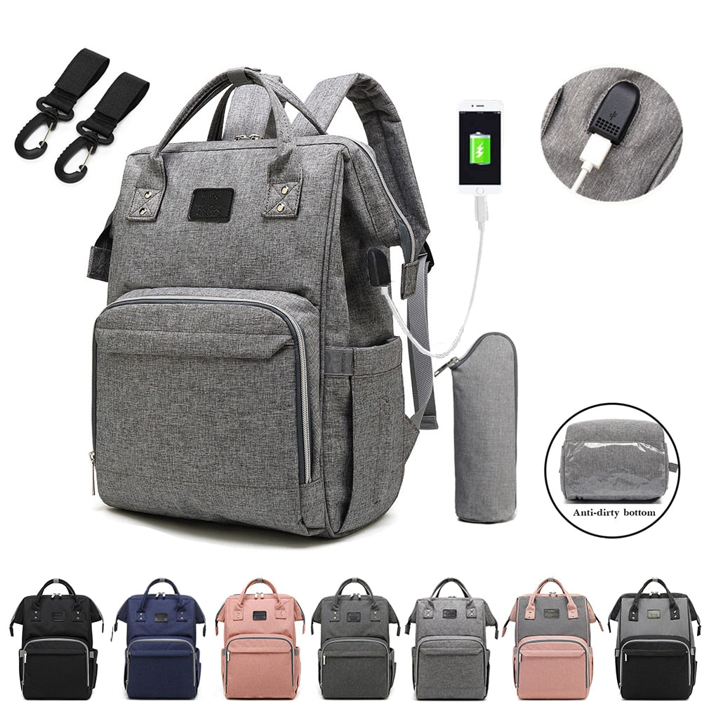 Large Multi-Funtional Travel Diaper Bag-Waterproof with USB charger