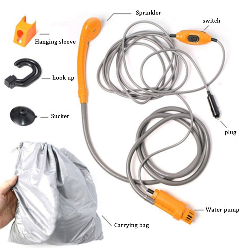 12V Portable Outdoor Camping/Hiking Shower with 20L Bucket for Car Washing/Pet Cleaning