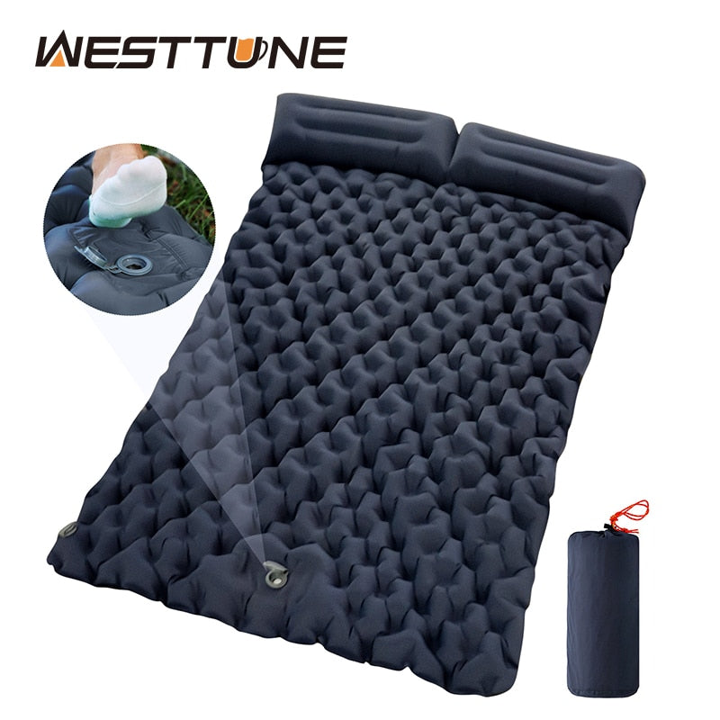 Outdoor/Indoor Camping/Hiking Inflatable Double Mattress with Built In Pillows and Pump