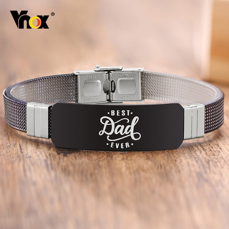 Father's Day-Men's "Best Dad Ever" Stainless Steel Bracelet