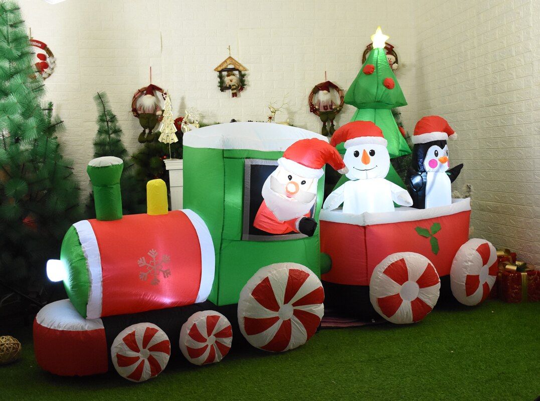 Christmas-Giant Train Inflatable Train with Santa Claus and Snowman