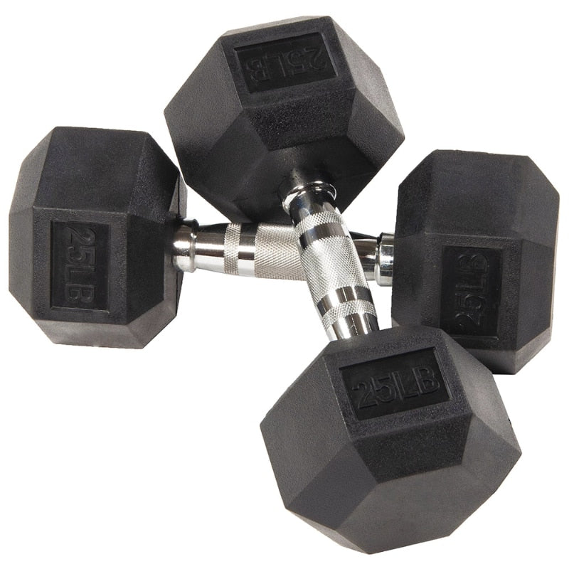 25LB Black Rubber Hex Dumbells-Workout/Fitness Training